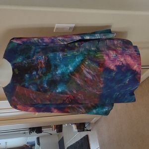 Funktional multicolored lined tie dye look kind sleeve silk dress size medium